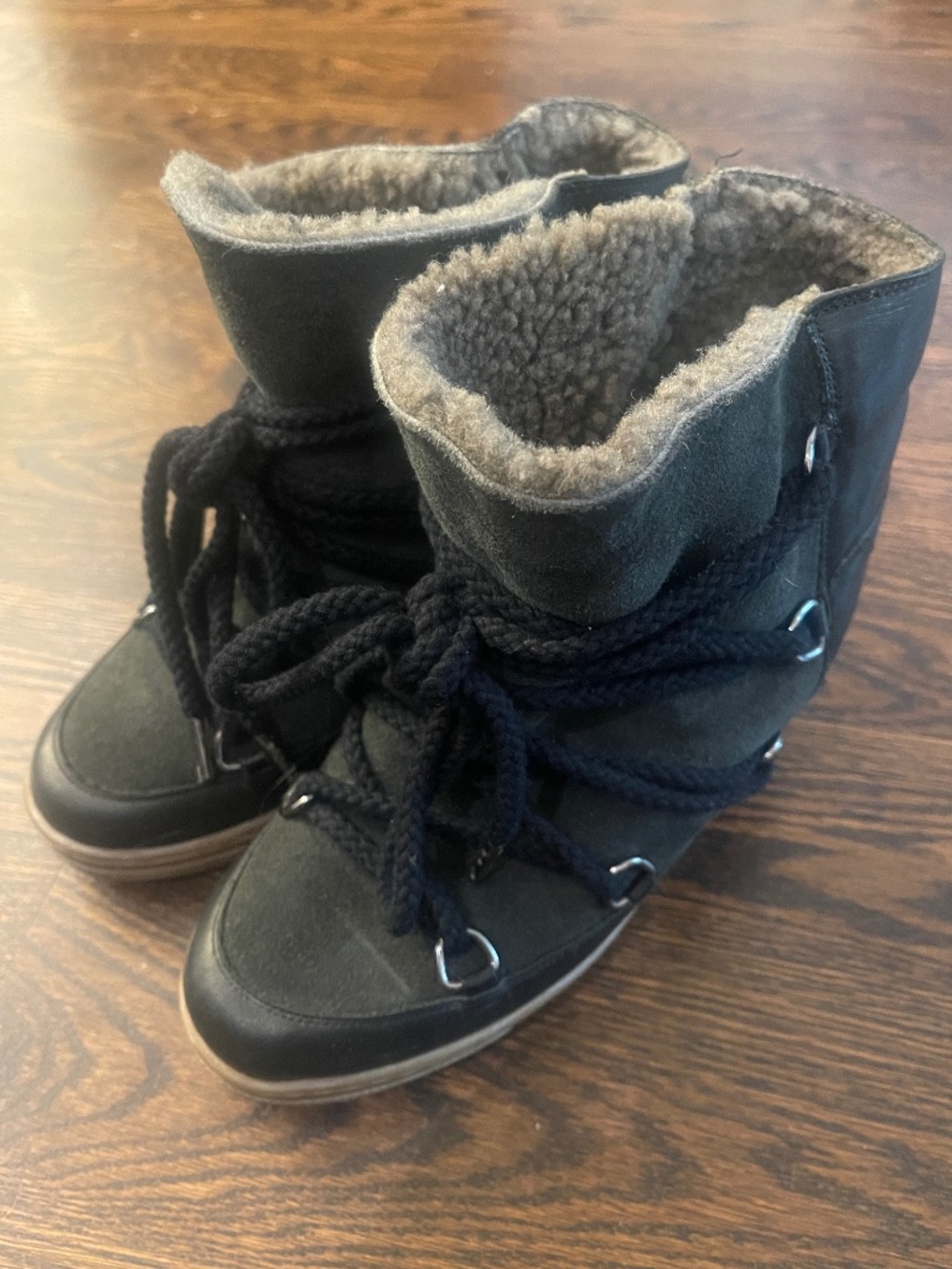 Isabel Marant Wool Inner Wedge Boots Black Size 37